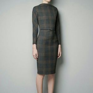 ZARA Tartan Plaid Wiggle Pencil Midi Dress